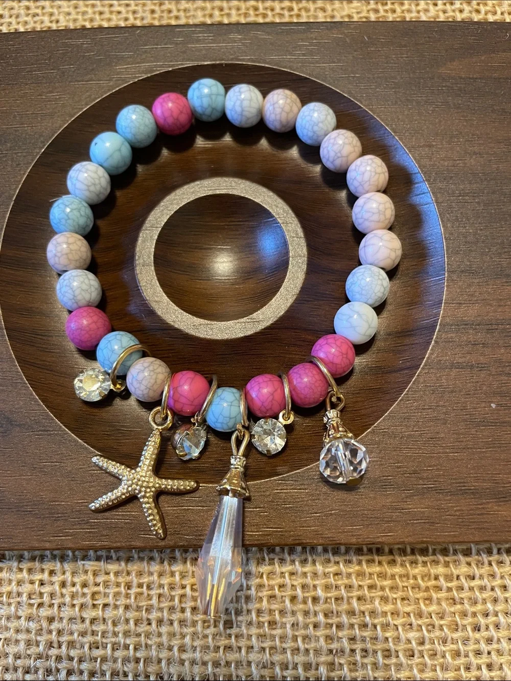 Beach Theme Natural Stone set of 3 with charms